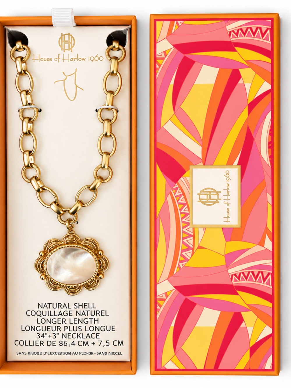 House of Harlow 1960 Gold Chain Necklace with Mother-of-Pearl Pendant